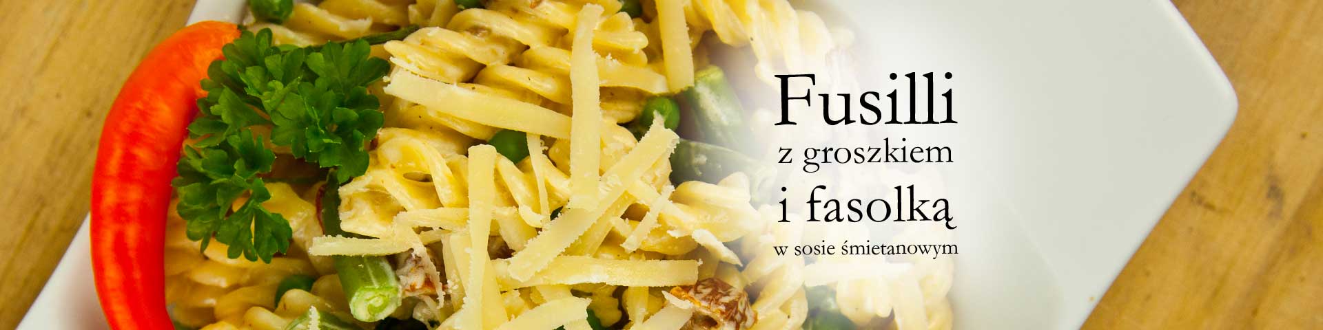 Fusilli with peas and beans in a cream sauce
